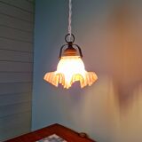 Scalloped pink satin glass pendant/lamp, 1920s-30s