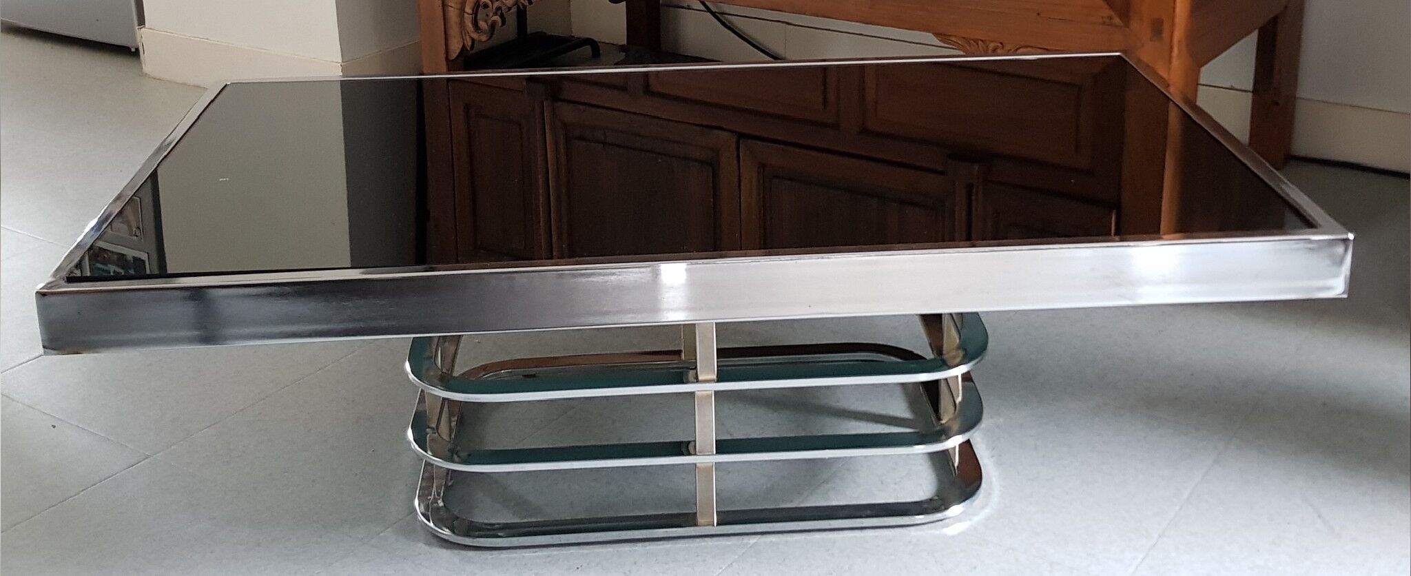 Table basse en verre et métal 1970