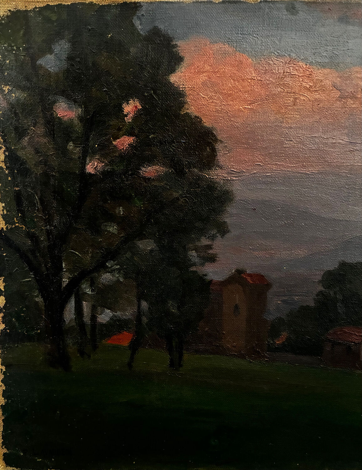 Countryside landscape, sunset signed Lavauden.