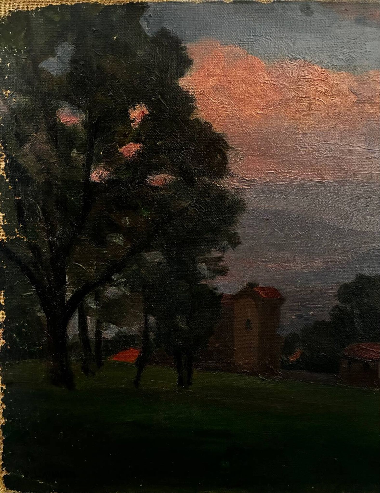 Countryside landscape, sunset signed Lavauden.