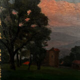 Countryside landscape, sunset signed Lavauden.