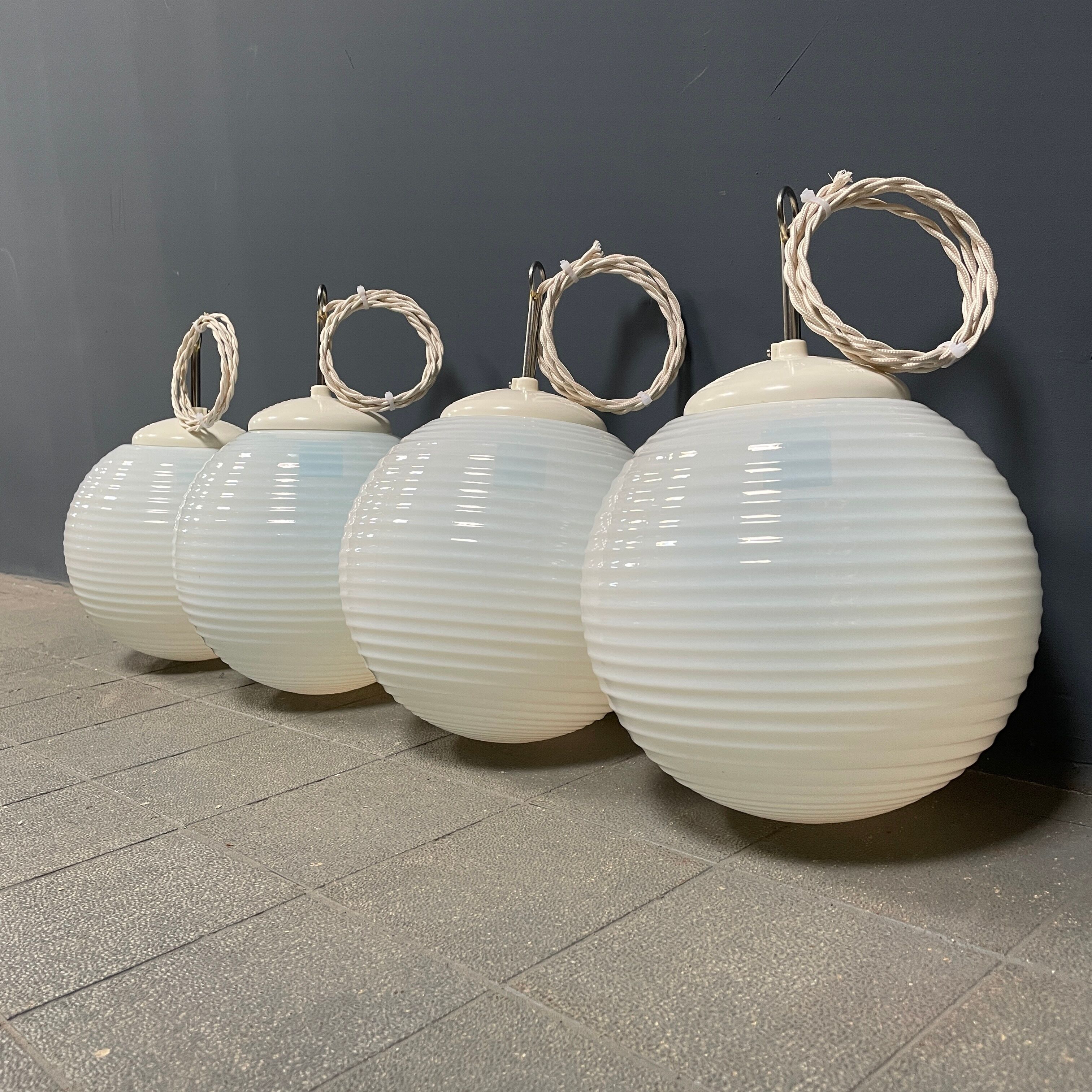 Mother of pearl opaline glass pendant lamps from the 1960s