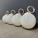 Mother of pearl opaline glass pendant lamps from the 1960s