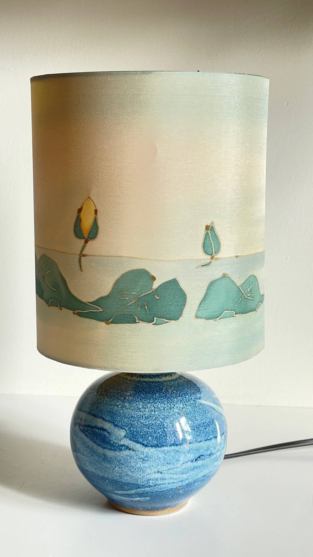 Vintage ceramic and silk ball lamp