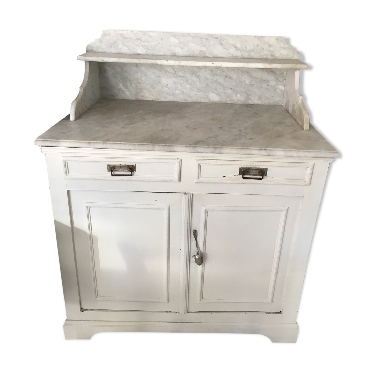 Buffet wood white board white marble of Carrara