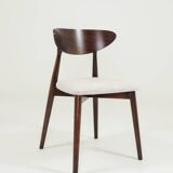 Modern Set of 6 Dining Chairs, Ecru Farbic and Dark walnut beech wood