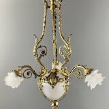 Louis XV style chandelier in bronze and glass, 19th century