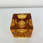 Bougeoir ice cube verre ambré années 60