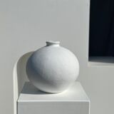Handcrafted terracotta ball vase painted white H:24 D:26