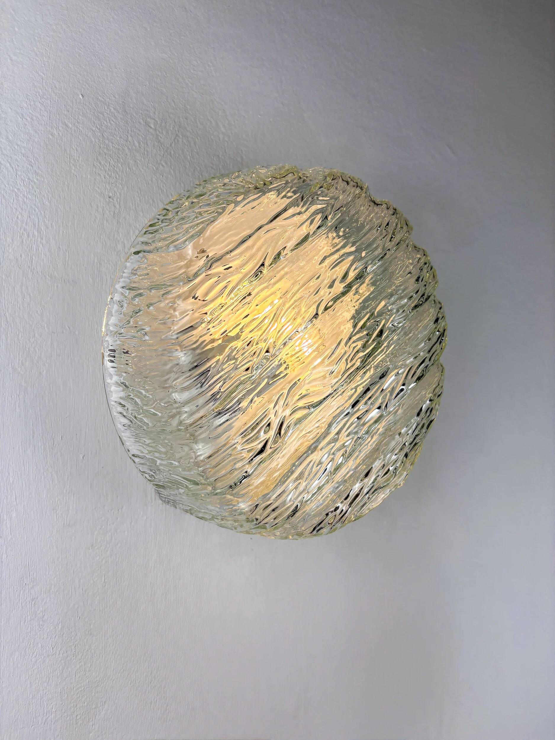 Pair of frozen glass round sconces, Germany, 1960s