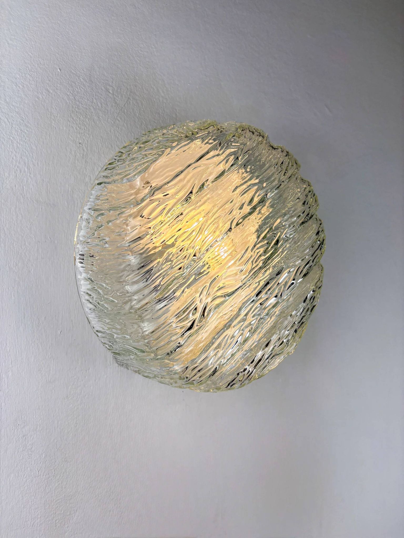 Pair of frozen glass round sconces, Germany, 1960s