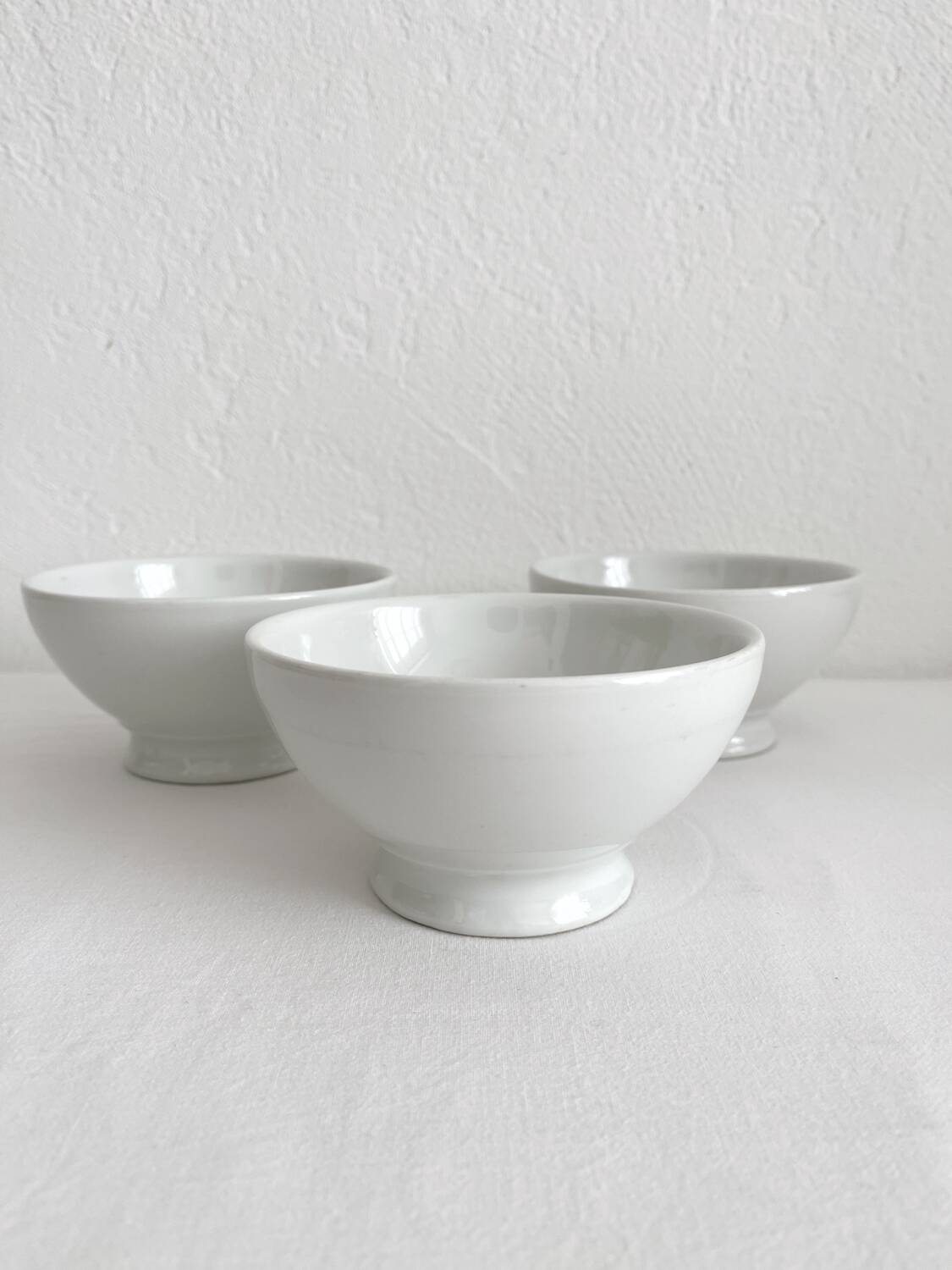 3 vintage Apilco white porcelain bowls