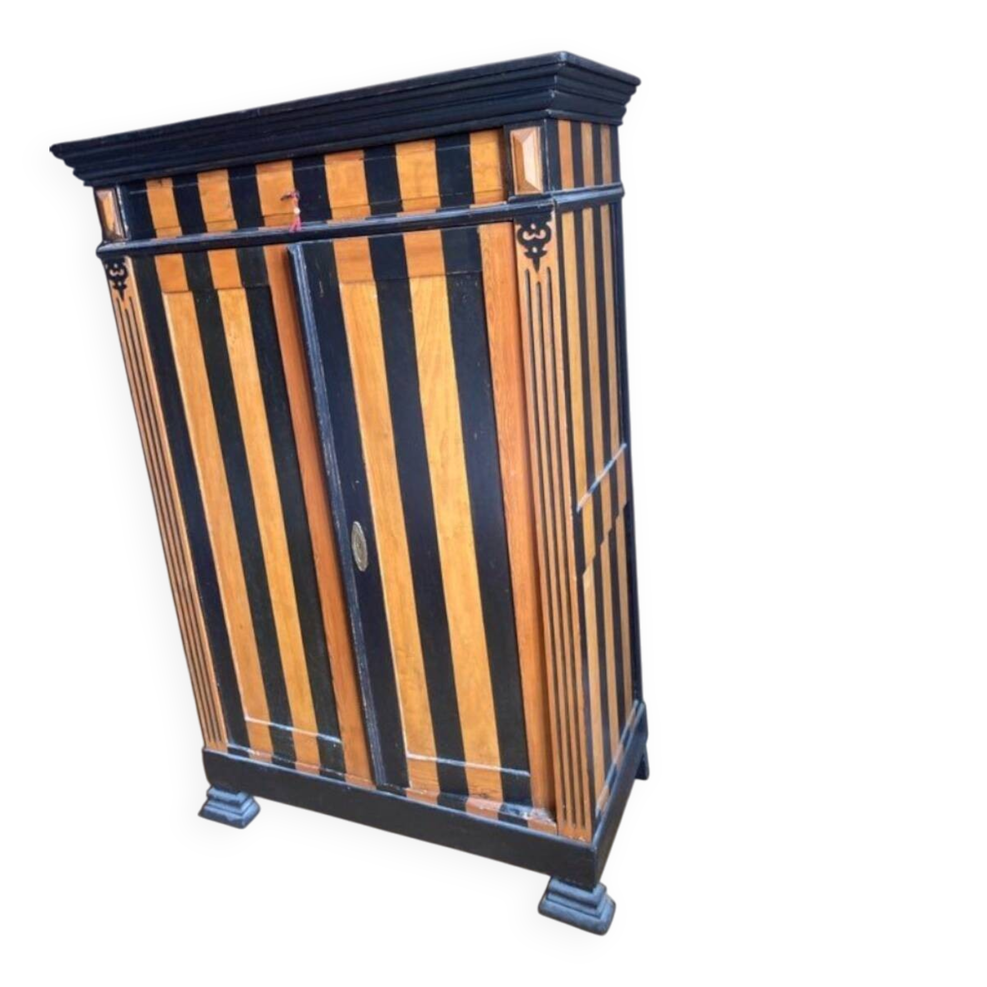 Antique Parisian wardrobe with graphic stripes – H180 cm