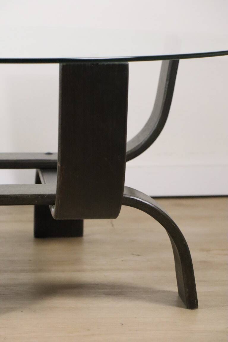 Vintage Fubo edition coffee table in curved wood and glass, 1970