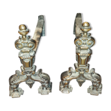 Pair of cast iron and bronze chenets