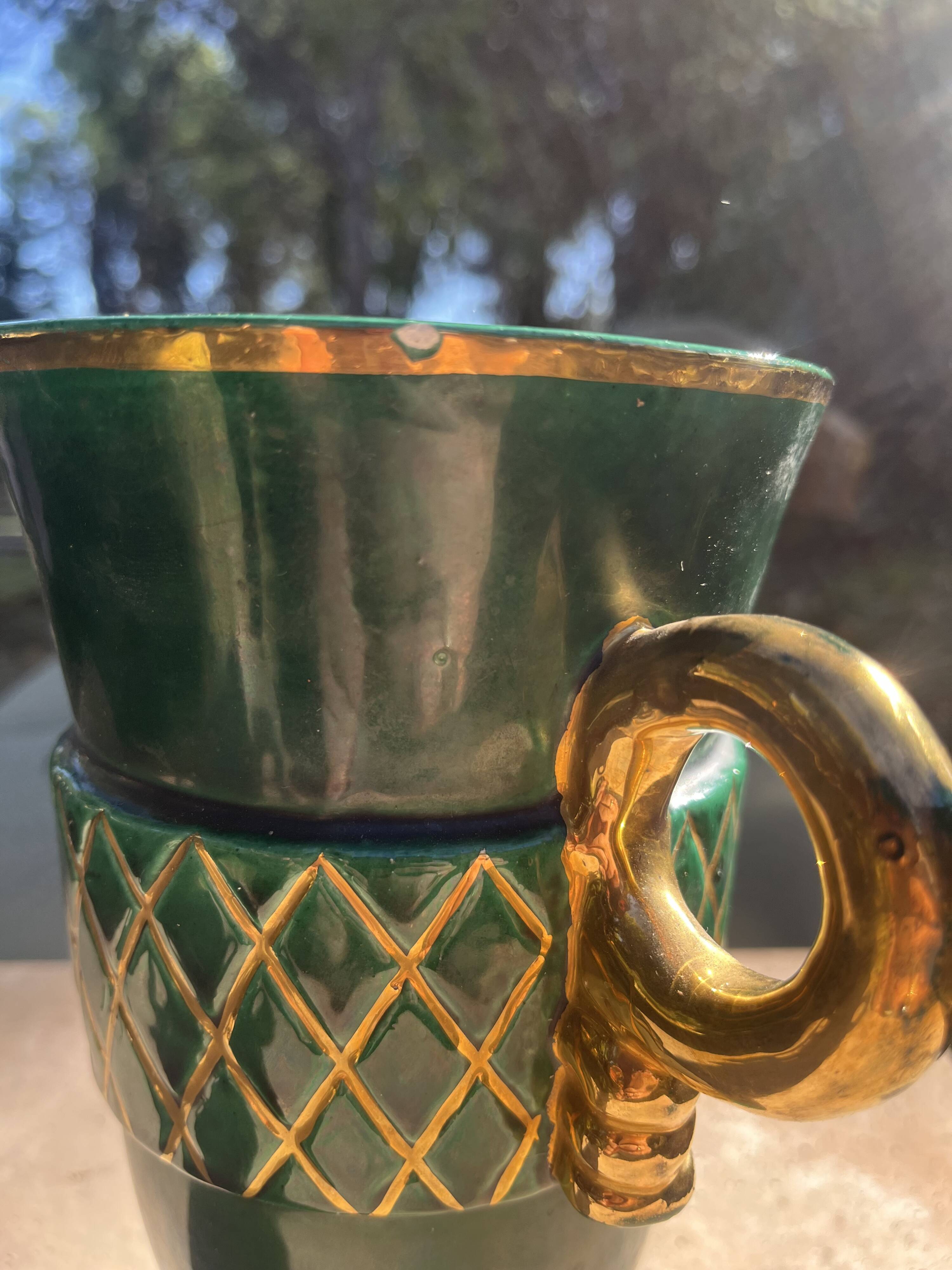 White Letalle vase for Saint Clément - model 4212 in green and gold.
