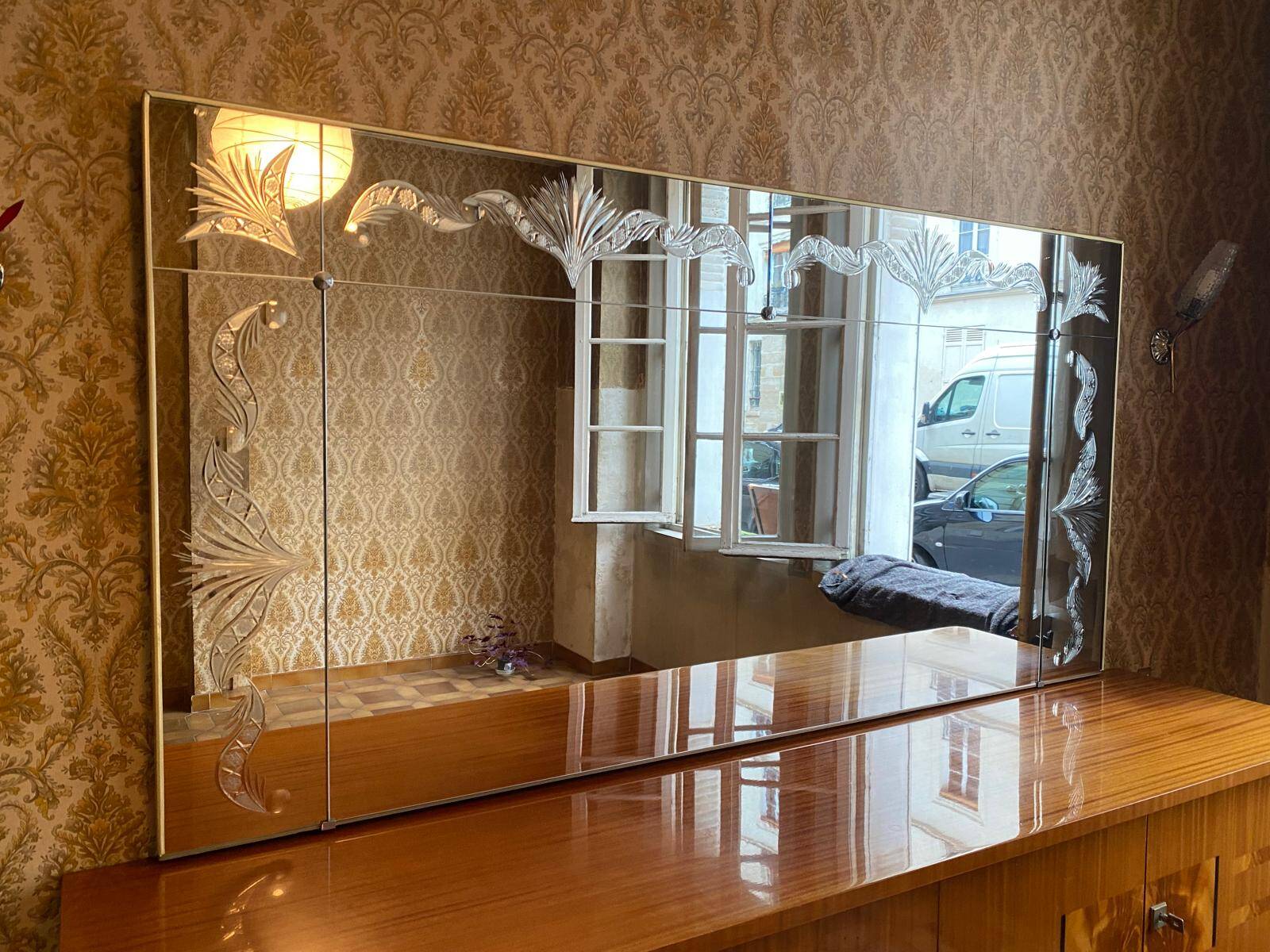 Art Deco sculpted bistro brasserie mirror 1960