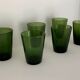 Carafe et 6 verres en verre vert bullé