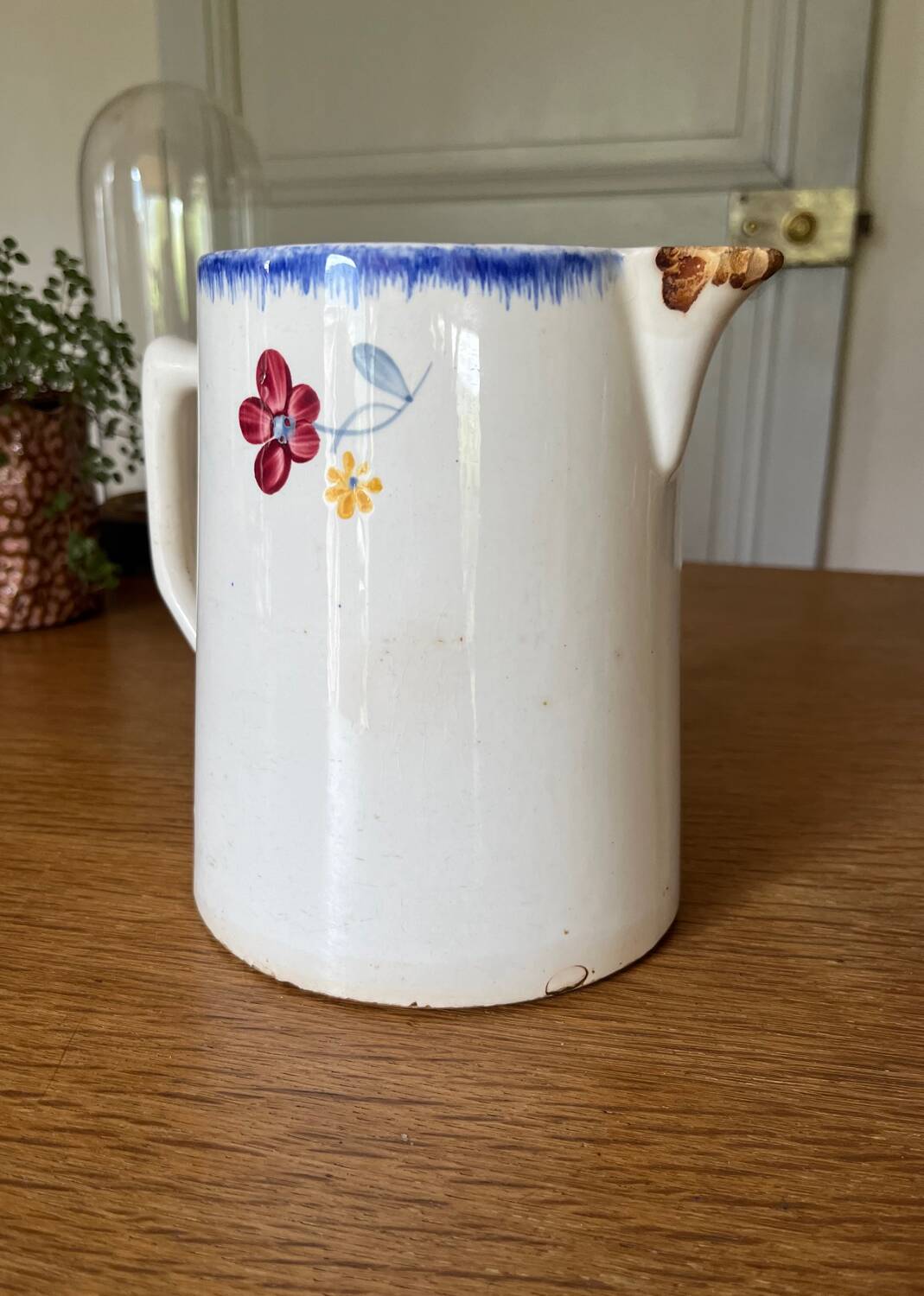 Old earthenware pitcher Digoin Sarreguemines Mary Lou