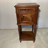 Antique bedside table in solid wood, turned base