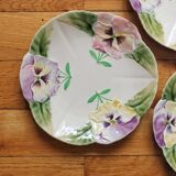 3 plates in slurry "Pensées" Choisy-le-Roi, nineteenth century