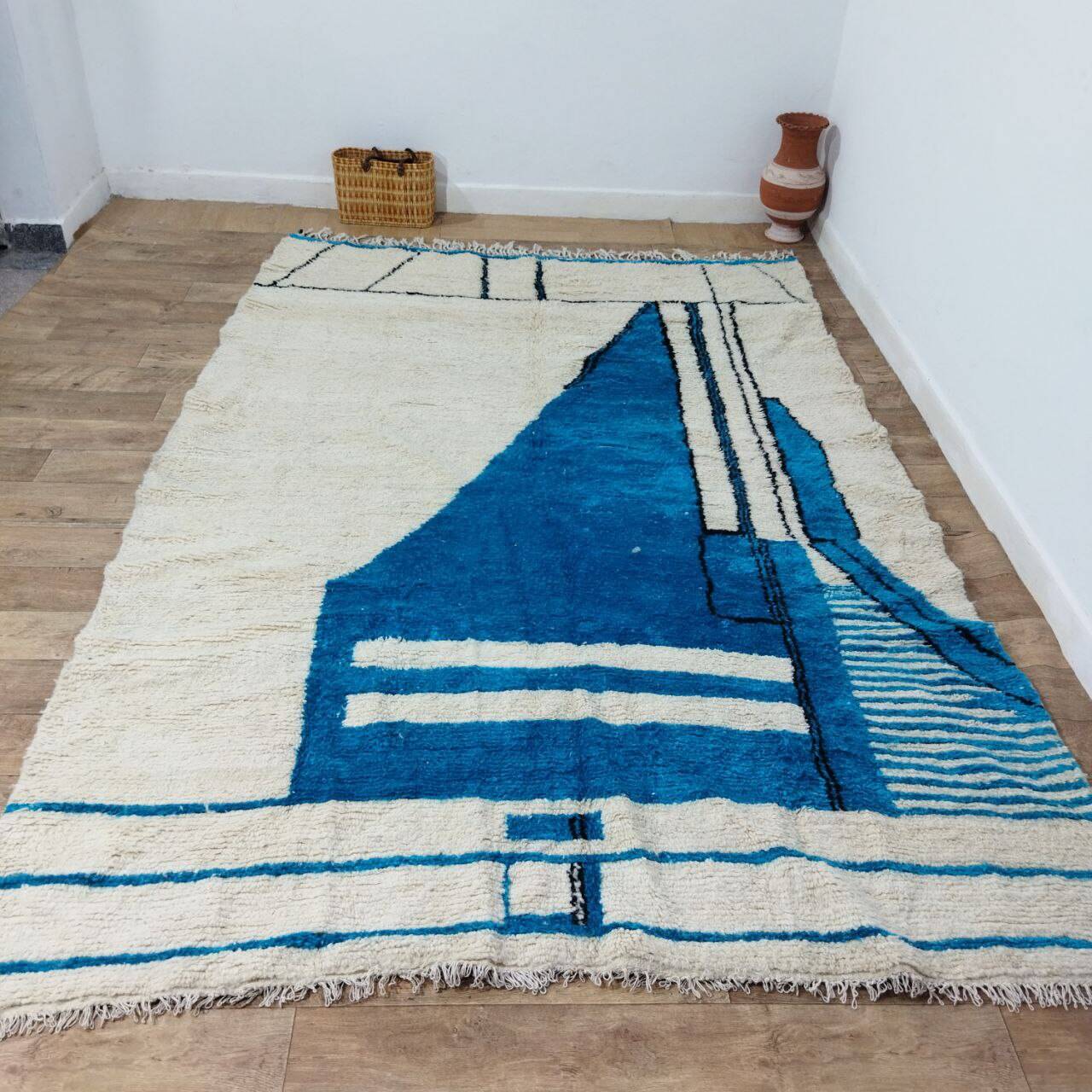 Handmade blue artisanal Moroccan Berber rug 310 X 215 CM