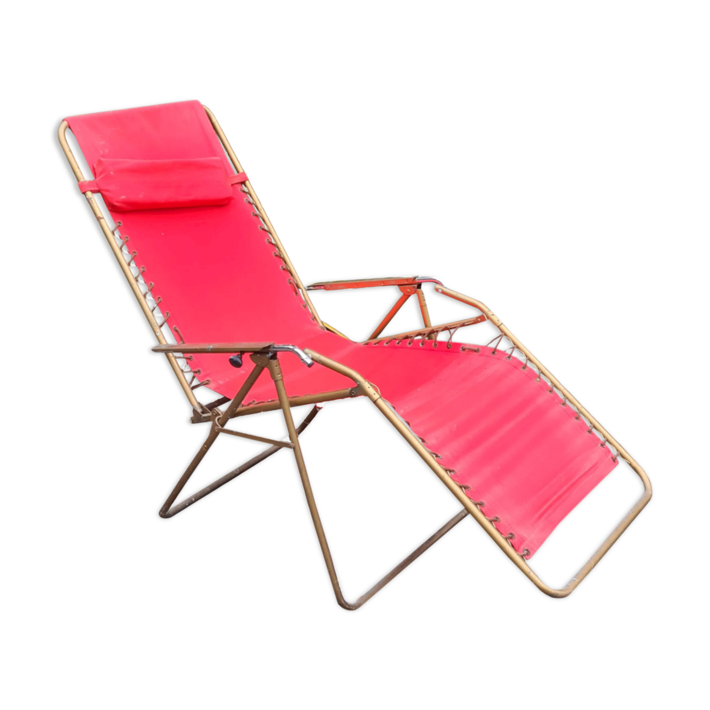 vintage Old red Lafuma deckchair 70s