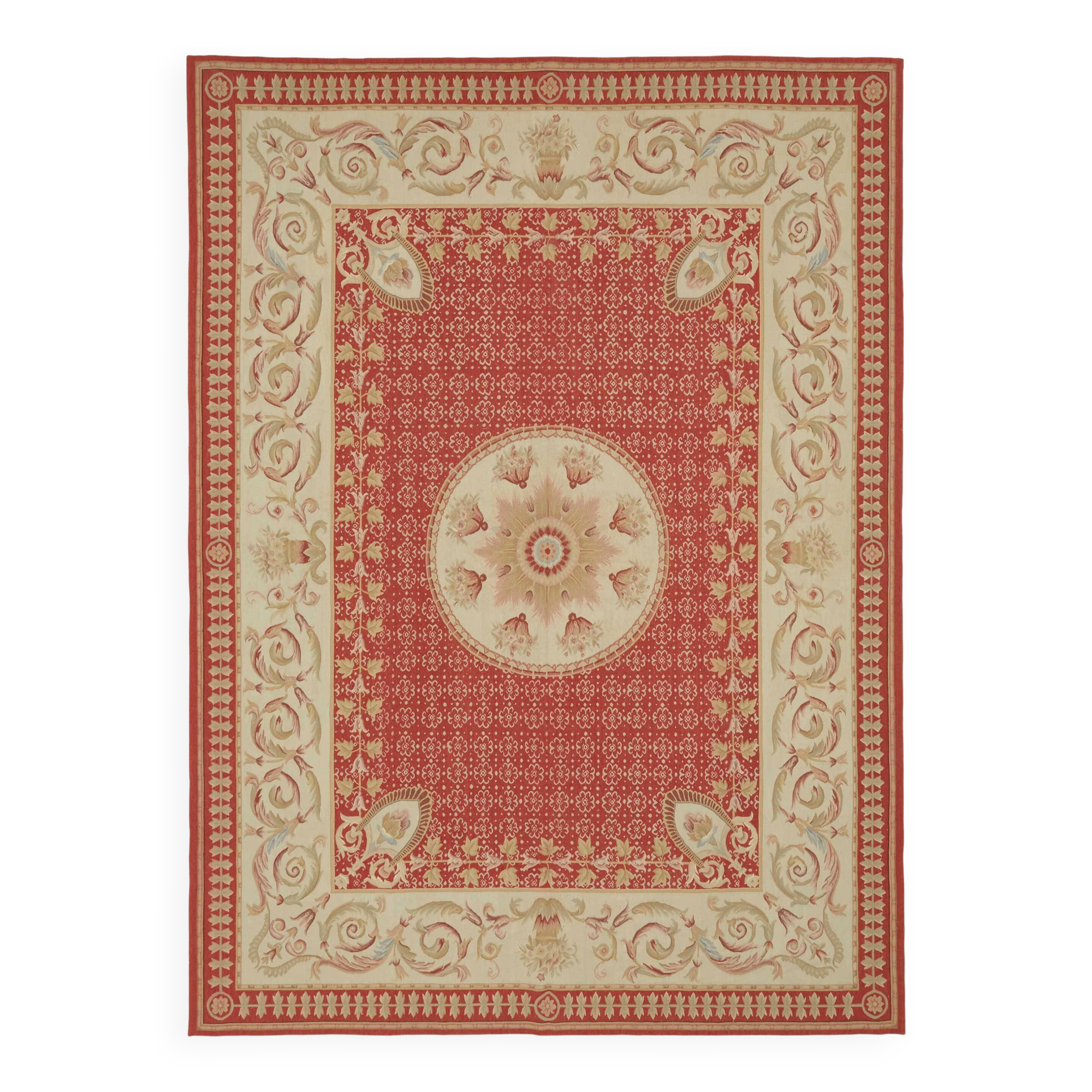 Handmade European Vintage Aubusson Kilim 270 cm x 373 cm