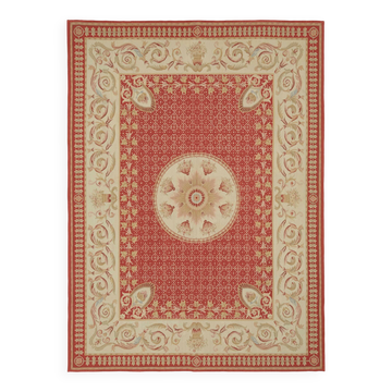 Handmade European Vintage Aubusson Kilim 270 cm x 373 cm