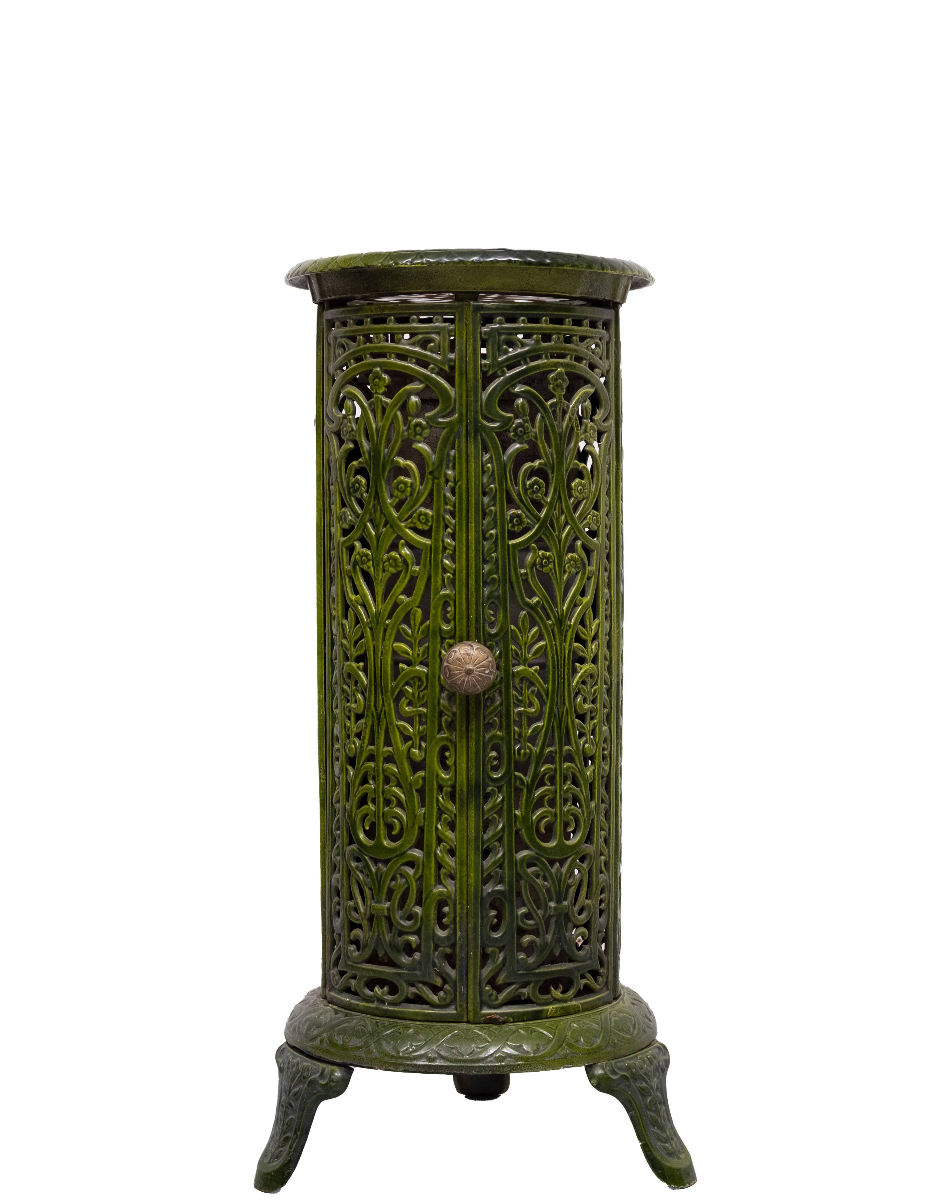 19th Century French Green Enameled Cast Iron Heater Stove