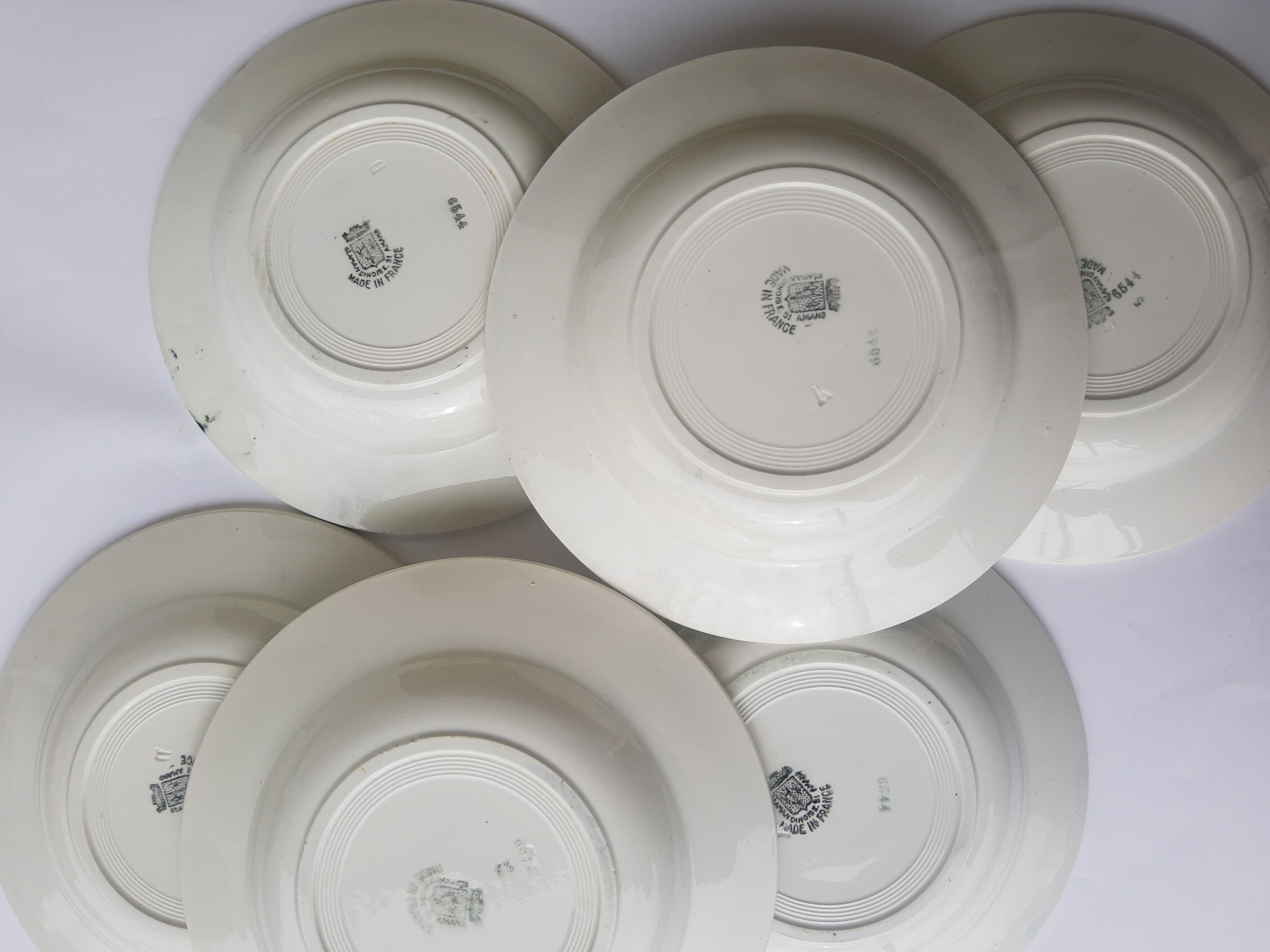 Set of 6 old St Amandinoise St Amand vintage soup plates