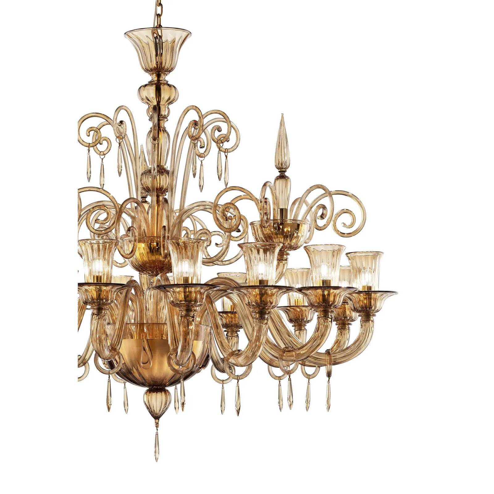 Lively Curls Murano Glass Chandelier in Dark Amber