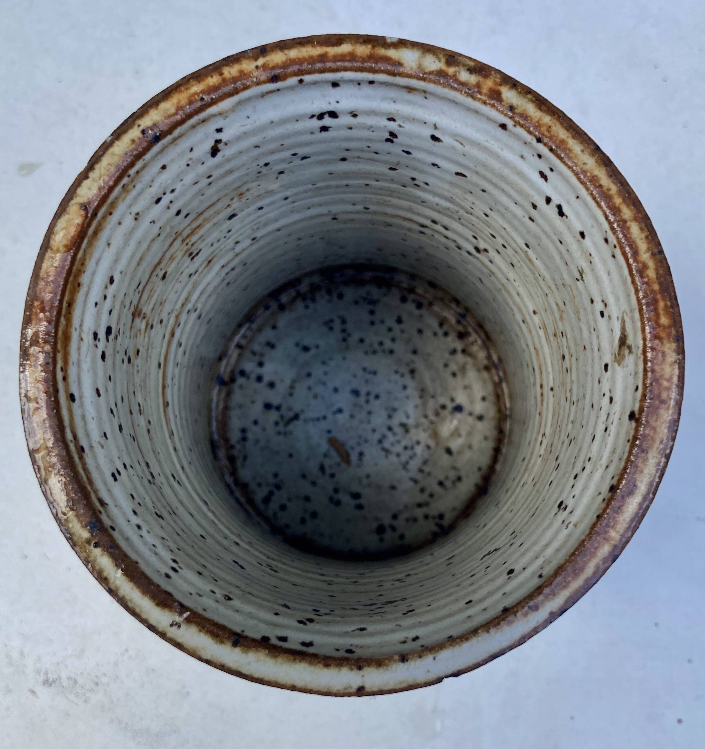 glazed ceramic vase with abstract flower decoration, signature to identify