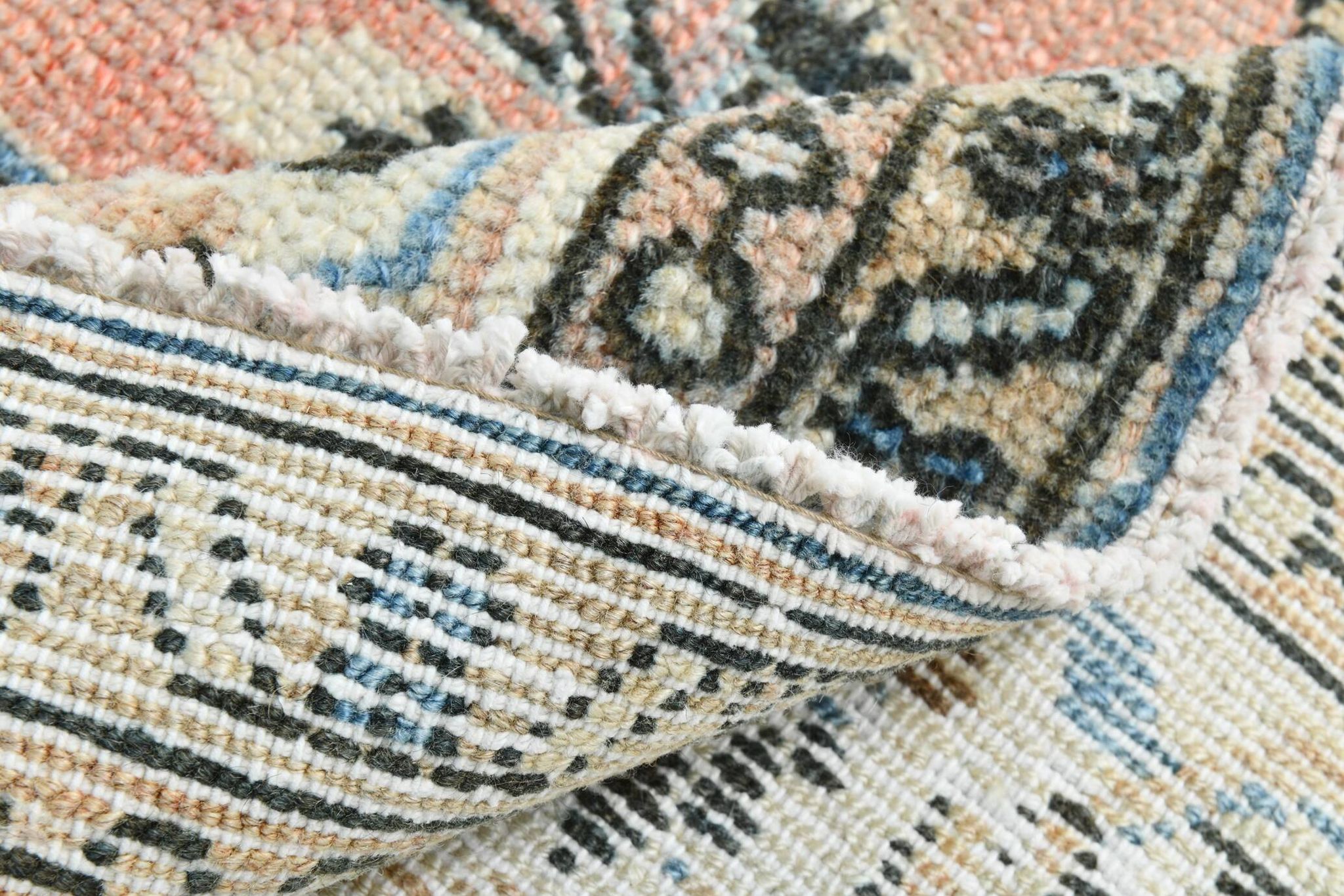 Tapis persan classique bleu et saumon, 318x410 cm