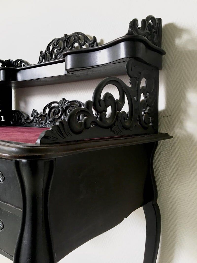 Elegant Victorian Black and Red Desk, Writing Table, Secretaire