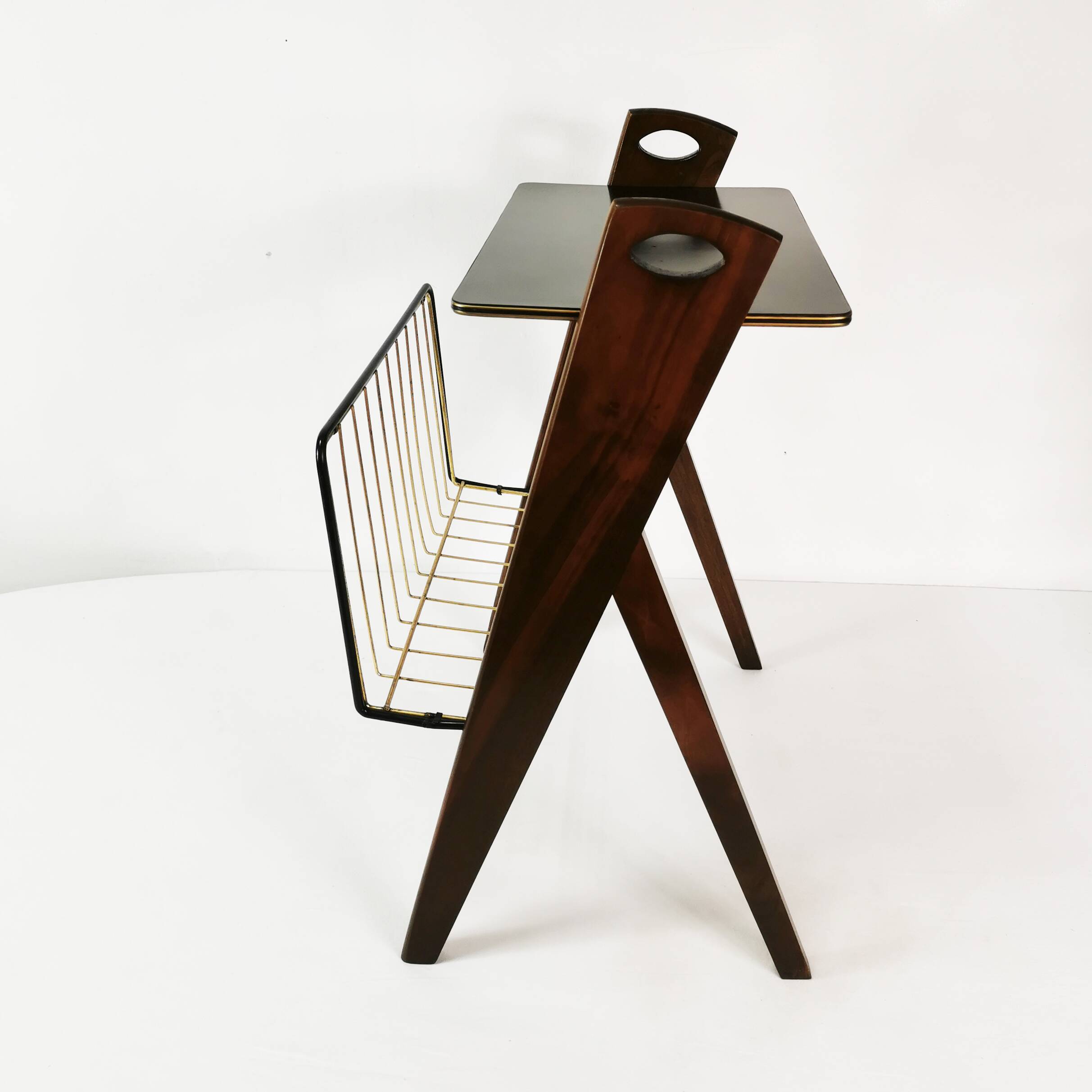 Modernist side table with newspaper rack, Ilse Mobel, Germany, 1960s.