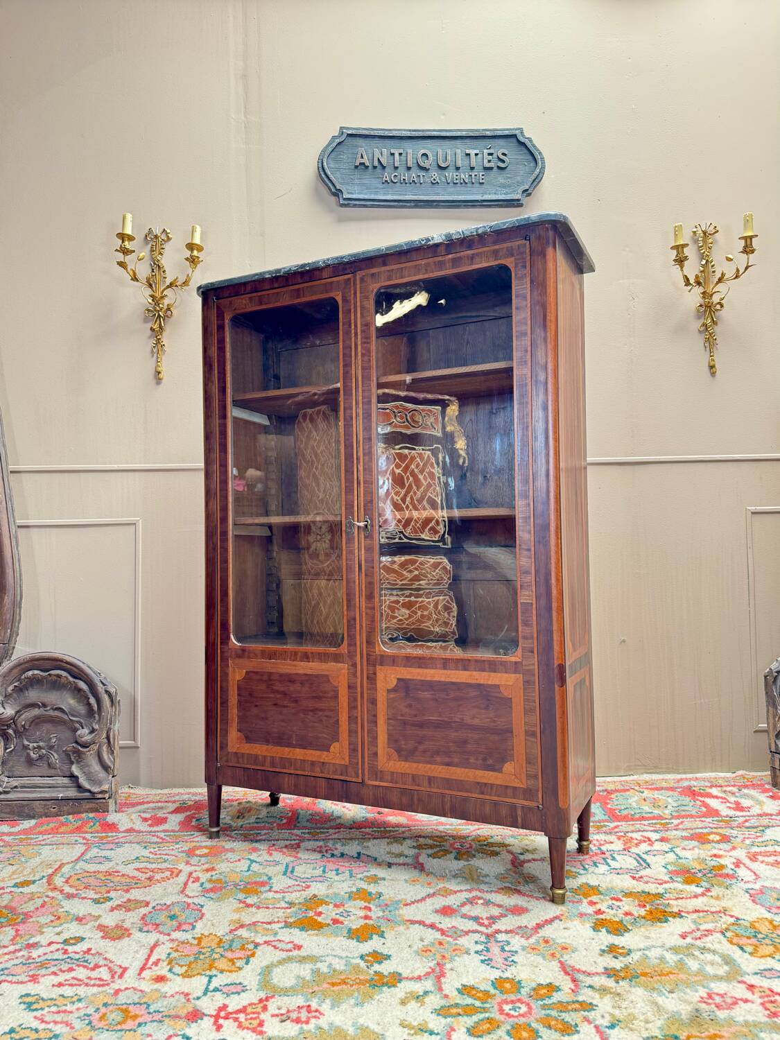 E. Bourdot Showcase In Louis XVI Marquetry Stamped XVIII Eme