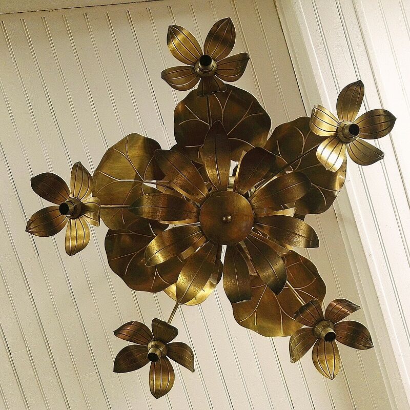 Chandelier, 10 light lights, water lily, brass