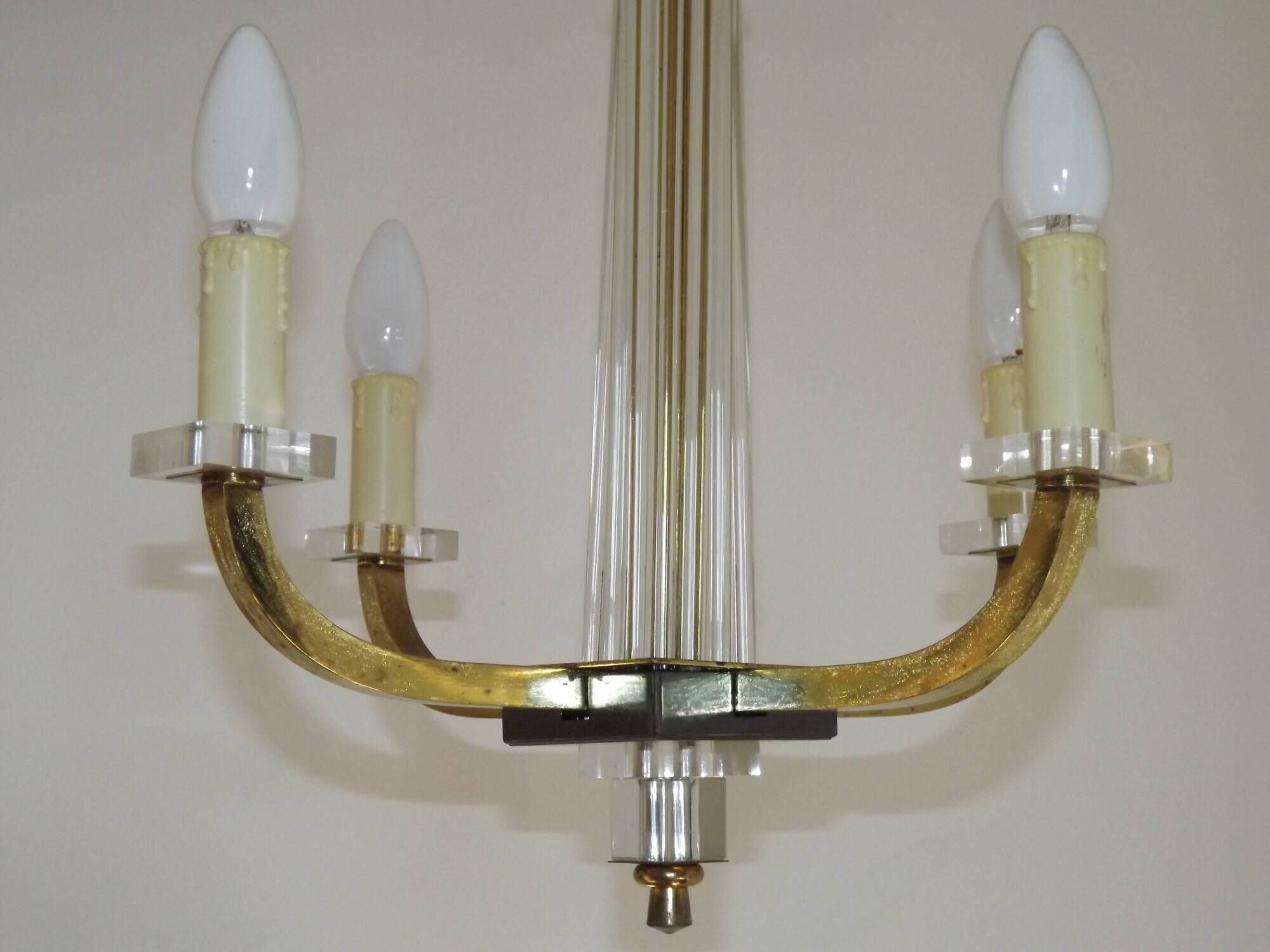 French Mid-Century / 1960s 4 Light Chandelier In The Style of Jacques Adnet