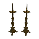 Pair of candle holders candle holder in Bronze XIXth in the taste of the seventeenth