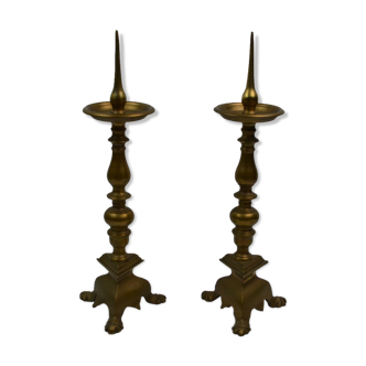 Pair of candle holders candle holder in Bronze XIXth in the taste of the seventeenth