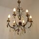 French Art Deco 6-Light Green Finish Bronze Crystal & Glass Chandelier 5343