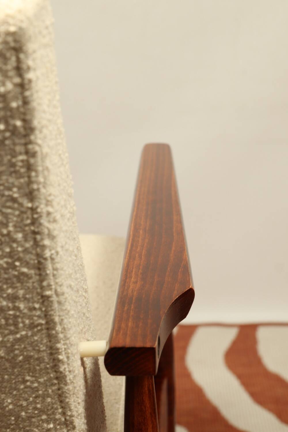 Scandinavian armchair and foot rest beige boucle design by H.lis