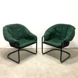 Retro FIAM armchairs Italy 1980s – black metal frame & green upholstery (set of 2)