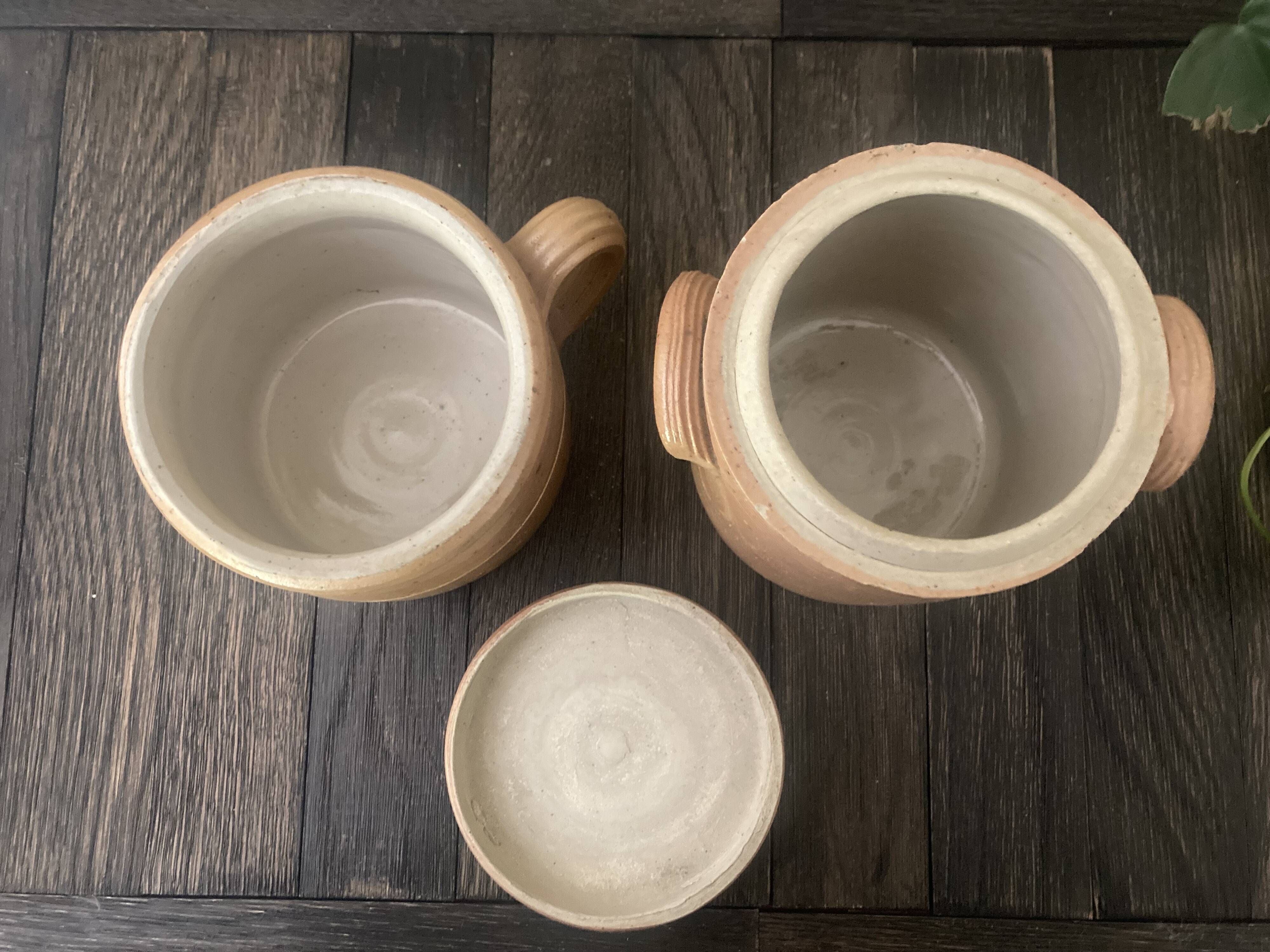 Set of 2 old pots in glazed stoneware