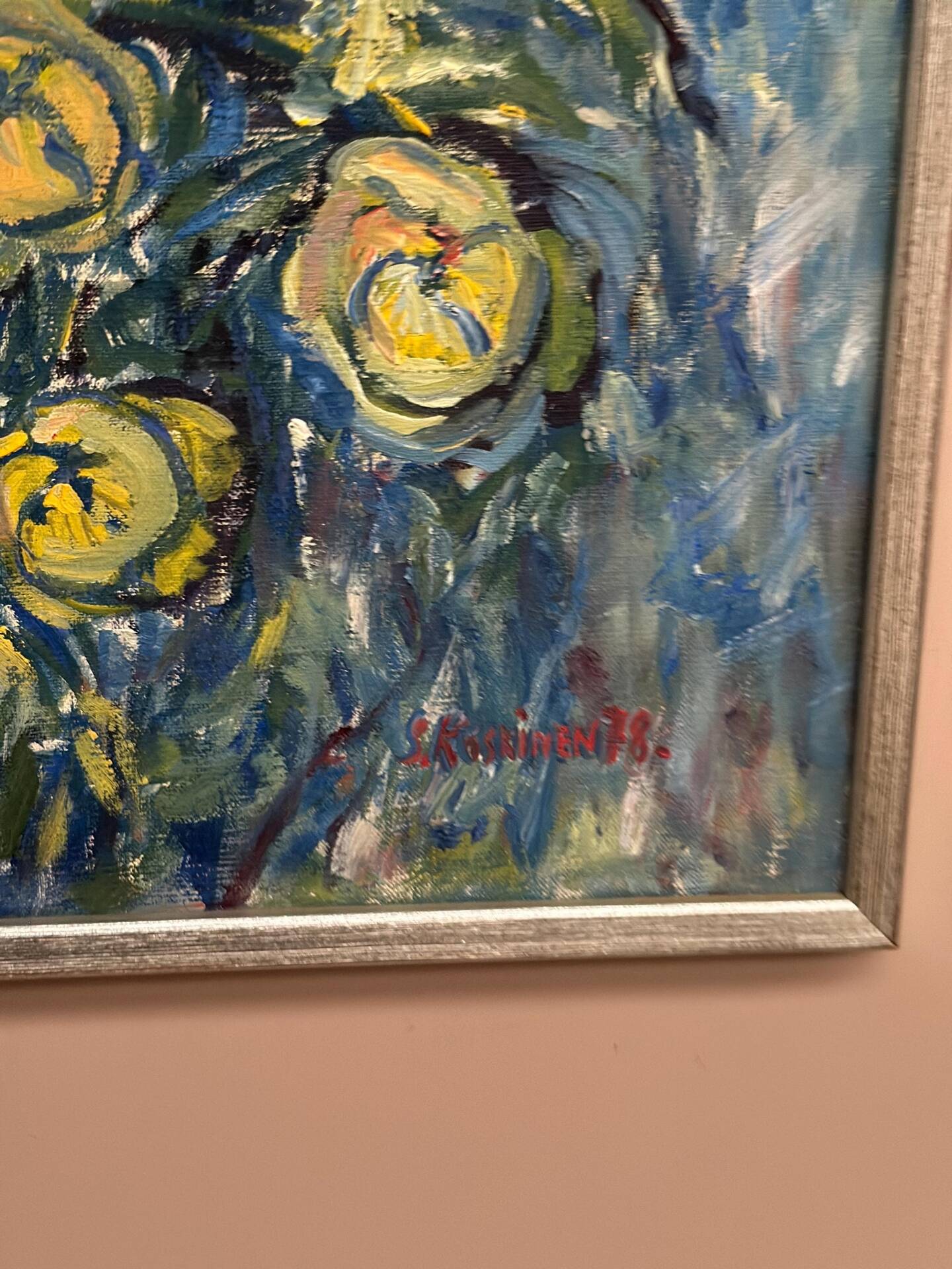 Swedish Oil on Canvas – “Flower” by S. Koskinen – Dated 1978