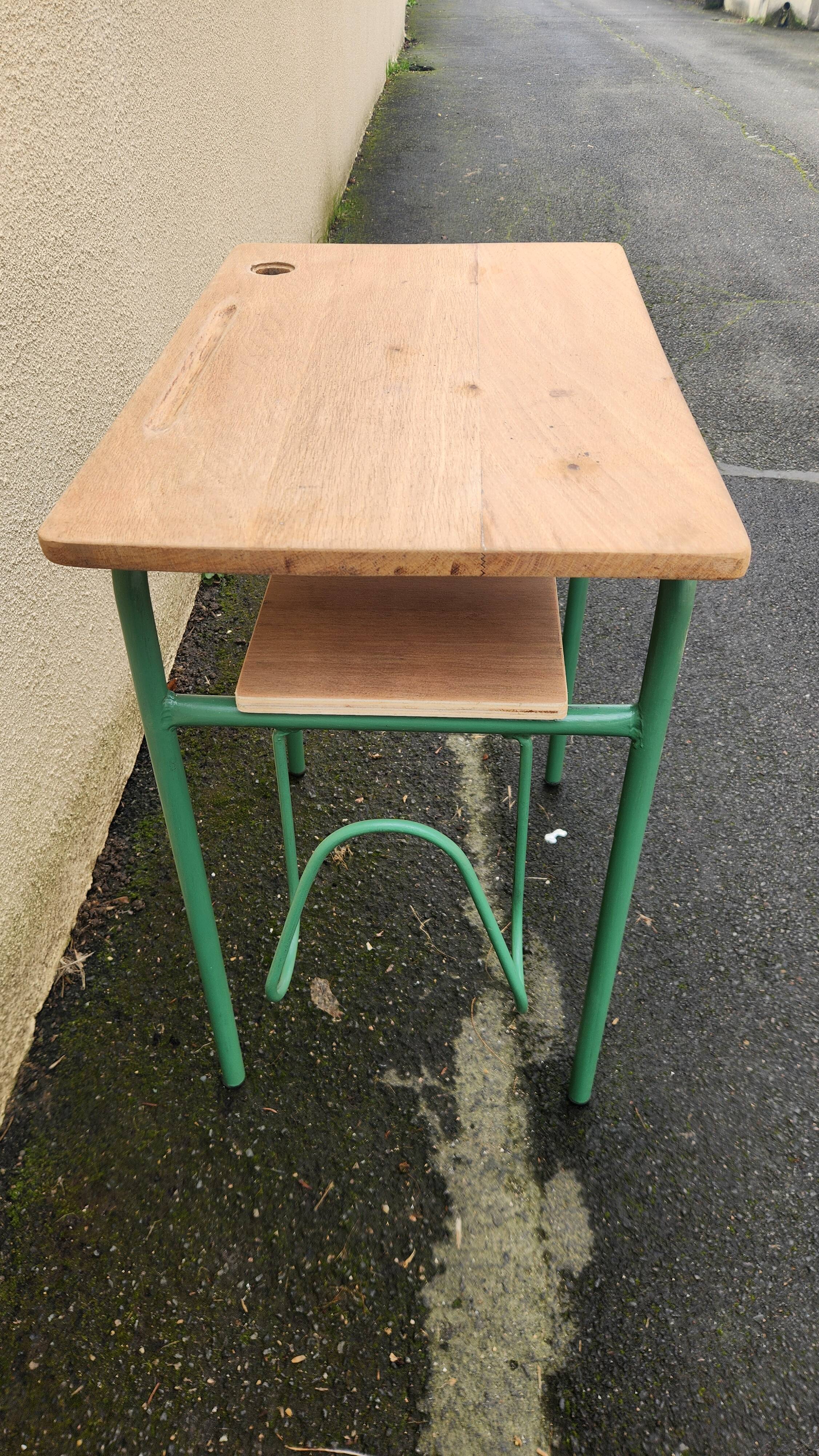 Vintage green school desk from the 1960s-1970s.