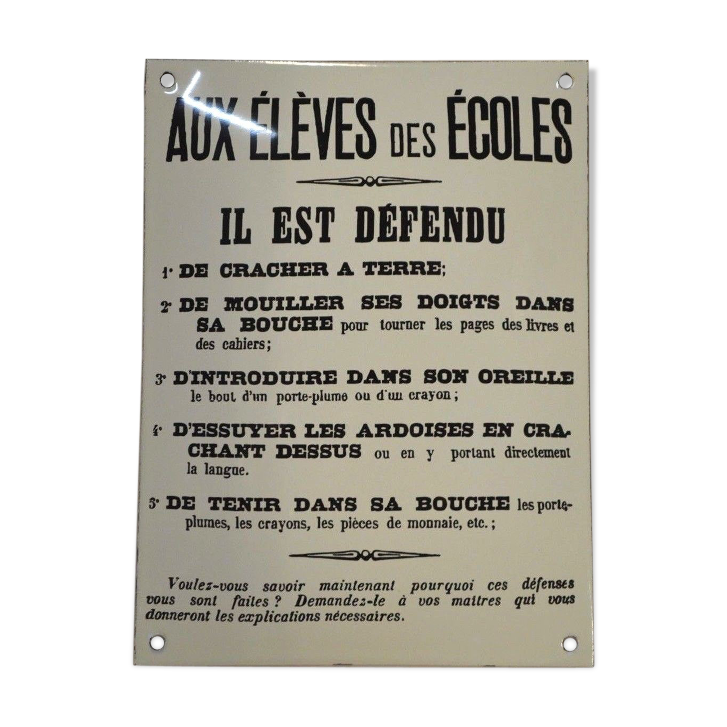 Enamelled plaque "to school students ....."