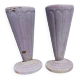 Pair of mauve enamelled cast iron art deco vases from Charleville-Mézières