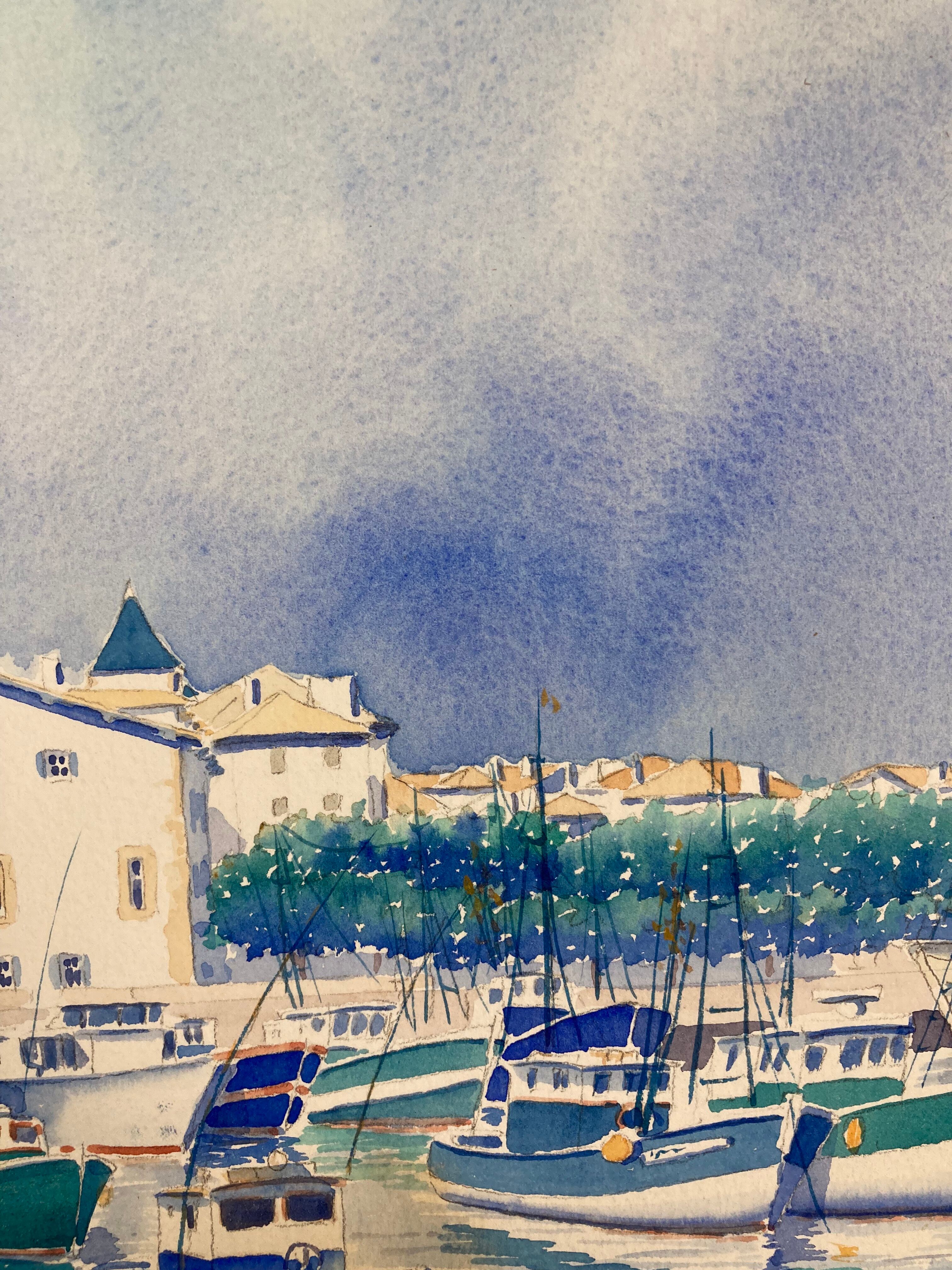 Aquarelle Marine Vintage Port de Saint-Jean-de-Luz